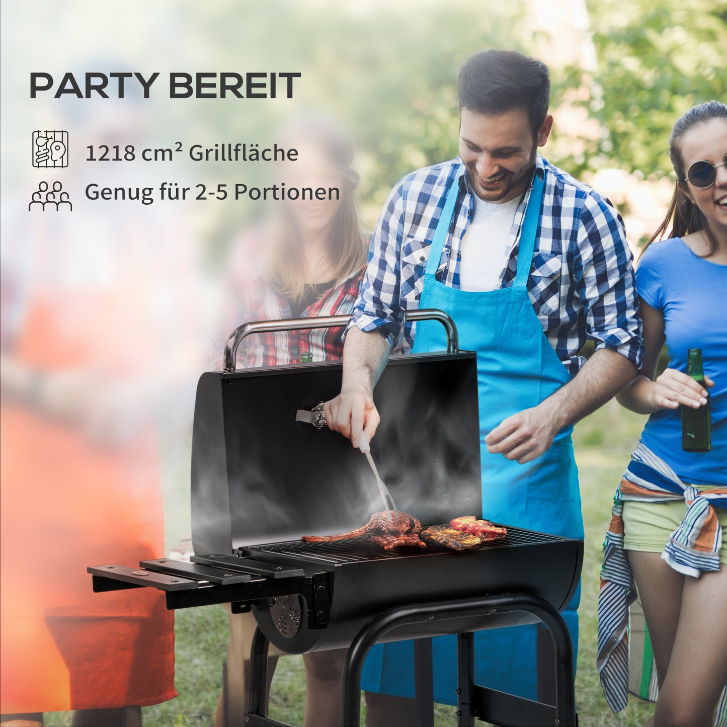 Houtskoolgrill – Barbecue – Smoker – BBQ Grill – Kolengril – Zwart – Groot Grilloppervlak 83x46,5 cm – Ingebouwde Thermometer