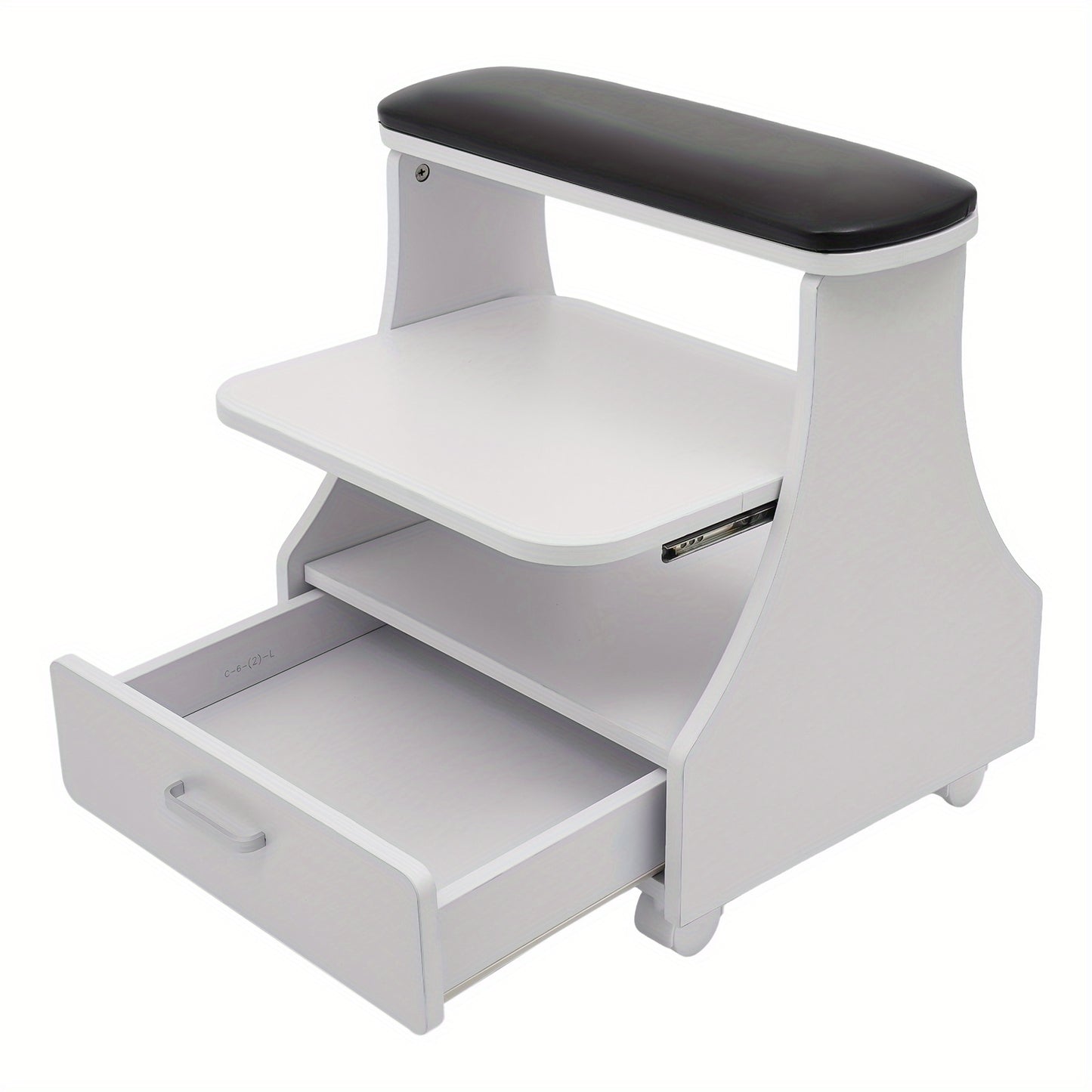 Nageltafel – Manicuretafel – Pedicuretafel – Nagelsalontafel – Werkbank – 3 Opbergniveaus – Brede Voetbadplatform – Vergrendelbare Zwenkwieltjes – Zwart