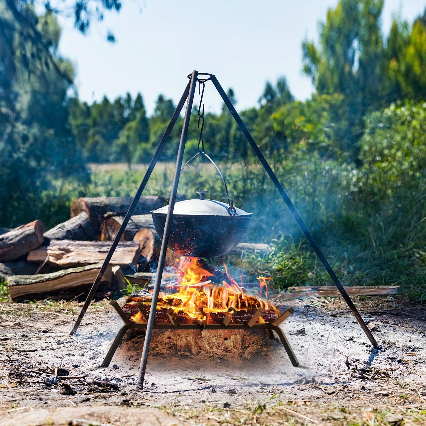Houtkorf – Haardrooster – Brandhoutrek – Houtopslag – Houtmand – Smeedijzer – 46 cm – Robuust & Verhoogd Design