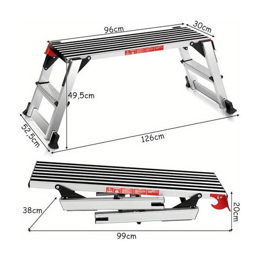 Werkplatform Aluminium – Opvouwbaar Werkbankje – Steiger – Klussteiger – Werksteiger – Lichtgewicht 150 Kg Draagkracht – Anti-slip Veiligheidsvergrendeling