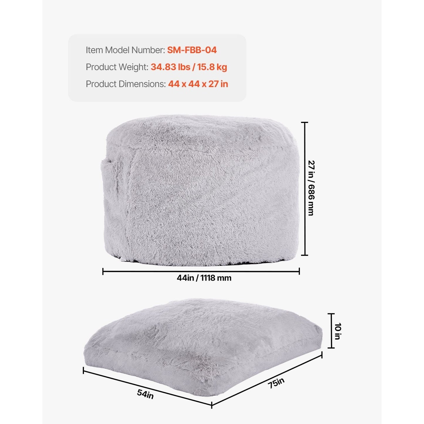 Zitzakbank – Zitzak – Poef – Loungestoel – Slaapstoel – Verstelbaar – Memory Foam Vulling – Wasbare Hoes – Groot Formaat – Grijs