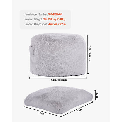Zitzakbank – Zitzak – Poef – Loungestoel – Slaapstoel – Verstelbaar – Memory Foam Vulling – Wasbare Hoes – Groot Formaat – Grijs