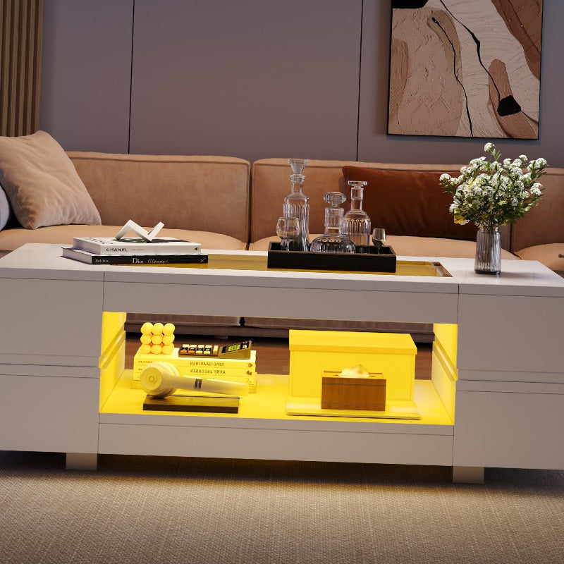 Koffietafel – Salontafel – Bijzettafel – Lounge Tafel – Woonkamertafel – Wit – Vintage Design – Duurzaam Metaal – Bedieningsfunctie Zonder Stroom