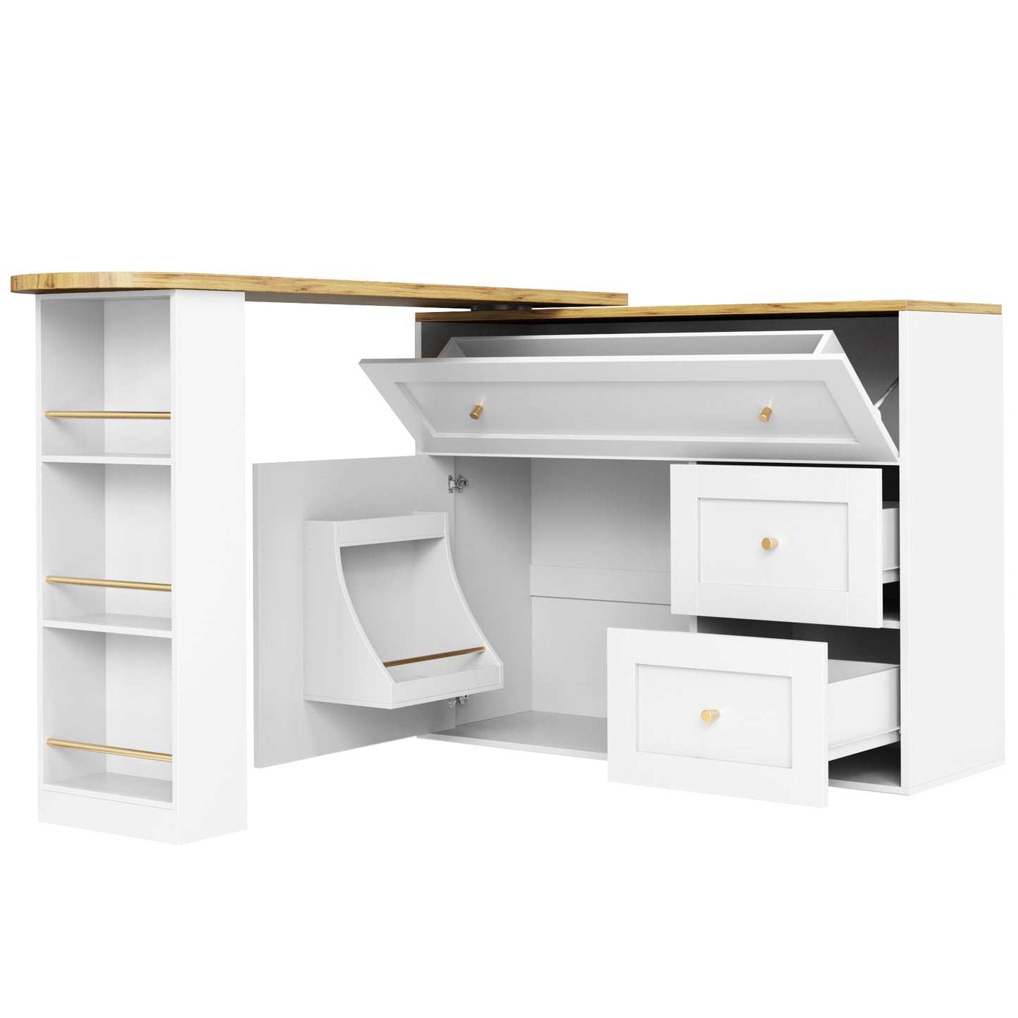 Bartafel – Bistrotafel – Statafel – Keukentafel – Barmeubel – Uitschuifbaar 138-204 cm – 360° Draaibaar Tafelblad – Met Opbergruimte