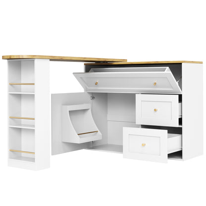 Bartafel – Bistrotafel – Statafel – Keukentafel – Barmeubel – Uitschuifbaar 138-204 cm – 360° Draaibaar Tafelblad – Met Opbergruimte