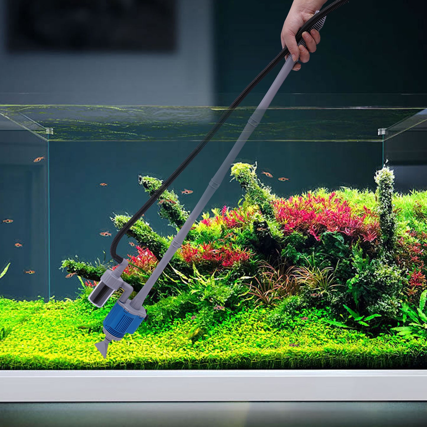 Automatische Aquarium Grindreiniger – Aquarium Grinder – Viskom Reiniger – Aquarium Bodem Cleaner – Sifon Systeem – Draadloos Elektrisch – Timerfunctie – Duurzaam Kunststof – Zuignap Bevestiging – Zoet- en Zoutwater Compatibel