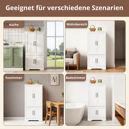 Sideboard, Crockery Cabinet with Adjustable Shelves | Upper Section for Food, Dishes, Spices; Lower Section for Appliances like Microwaves; Suitable for Kitchens, Dining Rooms, Living Rooms; White, Metal, Floor Mount, Modern