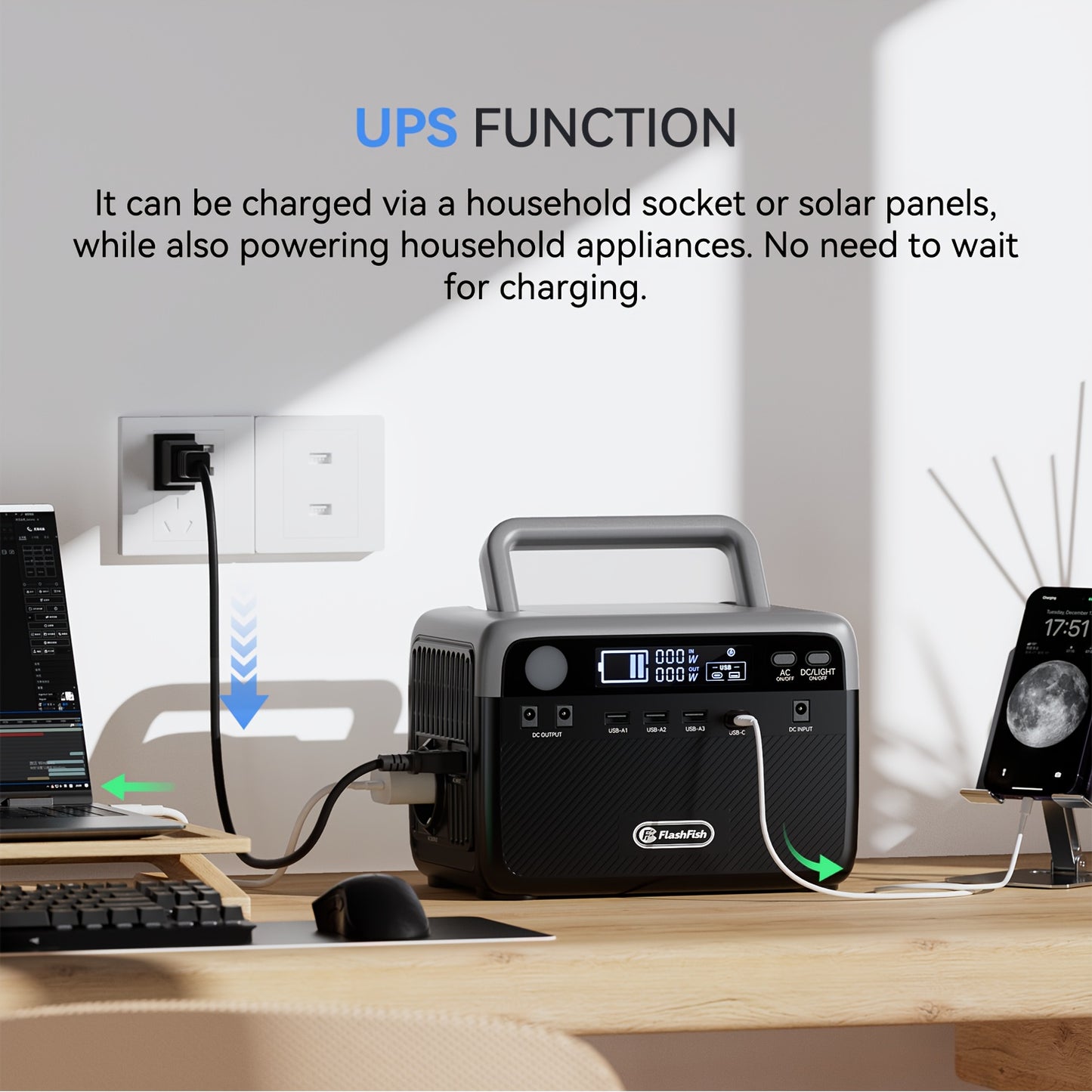 Draagbare Powerstation – Mobiele Generator – Noodstroomvoorziening – Solar Generator – Camping Accu – 230,4Wh LiFePO4 Batterij – Inclusief 60W Inklapbaar Zonnepaneel