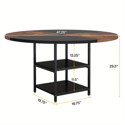 Ronde Conferentietafel – Vergadertafel – Bureautafel – Meetingtafel – Trainingstafel – Voor 4-6 Personen – Met Opbergrek – Houten Blad Met Metalen Poten – Zwart Bruin