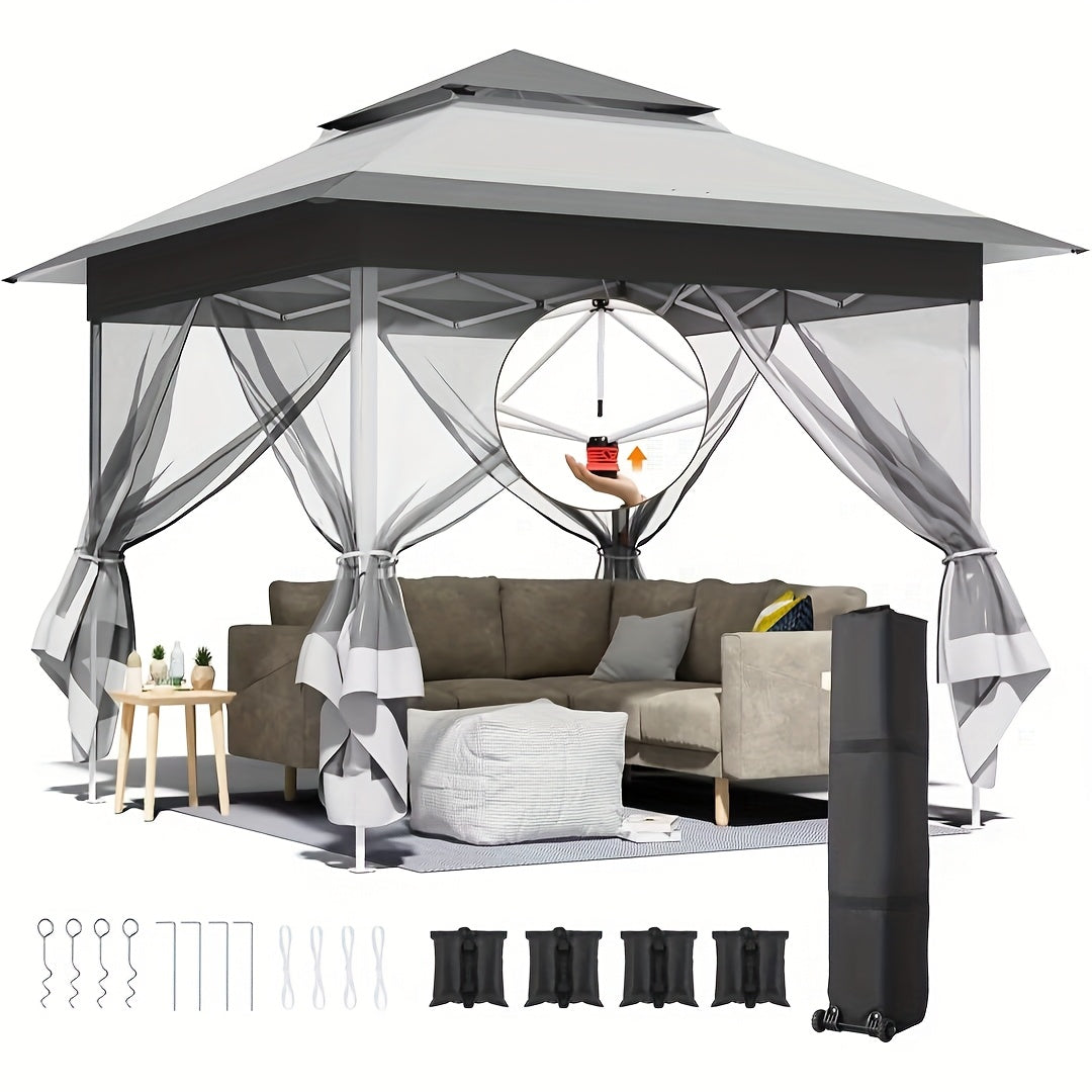 Partytent – Paviljoen – Tuintent – Feesttent – Vouwtent – 3,3x3,3m – Waterafstotend Oxford Doek – 4 Muskietennetten Met Ritsen – UPF 50+ UV Bescherming