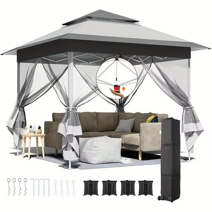Partytent – Paviljoen – Tuintent – Feesttent – Vouwtent – 3,3x3,3m – Waterafstotend Oxford Doek – 4 Muskietennetten Met Ritsen – UPF 50+ UV Bescherming