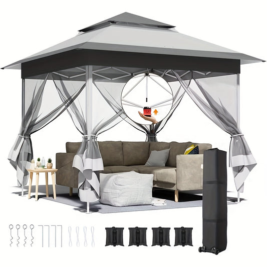 Partytent – Paviljoen – Tuintent – Feesttent – Vouwtent – 3,3x3,3m – Waterafstotend Oxford Doek – 4 Muskietennetten Met Ritsen – UPF 50+ UV Bescherming
