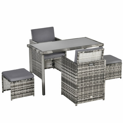 Tuinset – Diningset – Loungeset – Zitgroep – Buitenmeubelset – Polyrattan met Kussens – Compact Opbergbaar