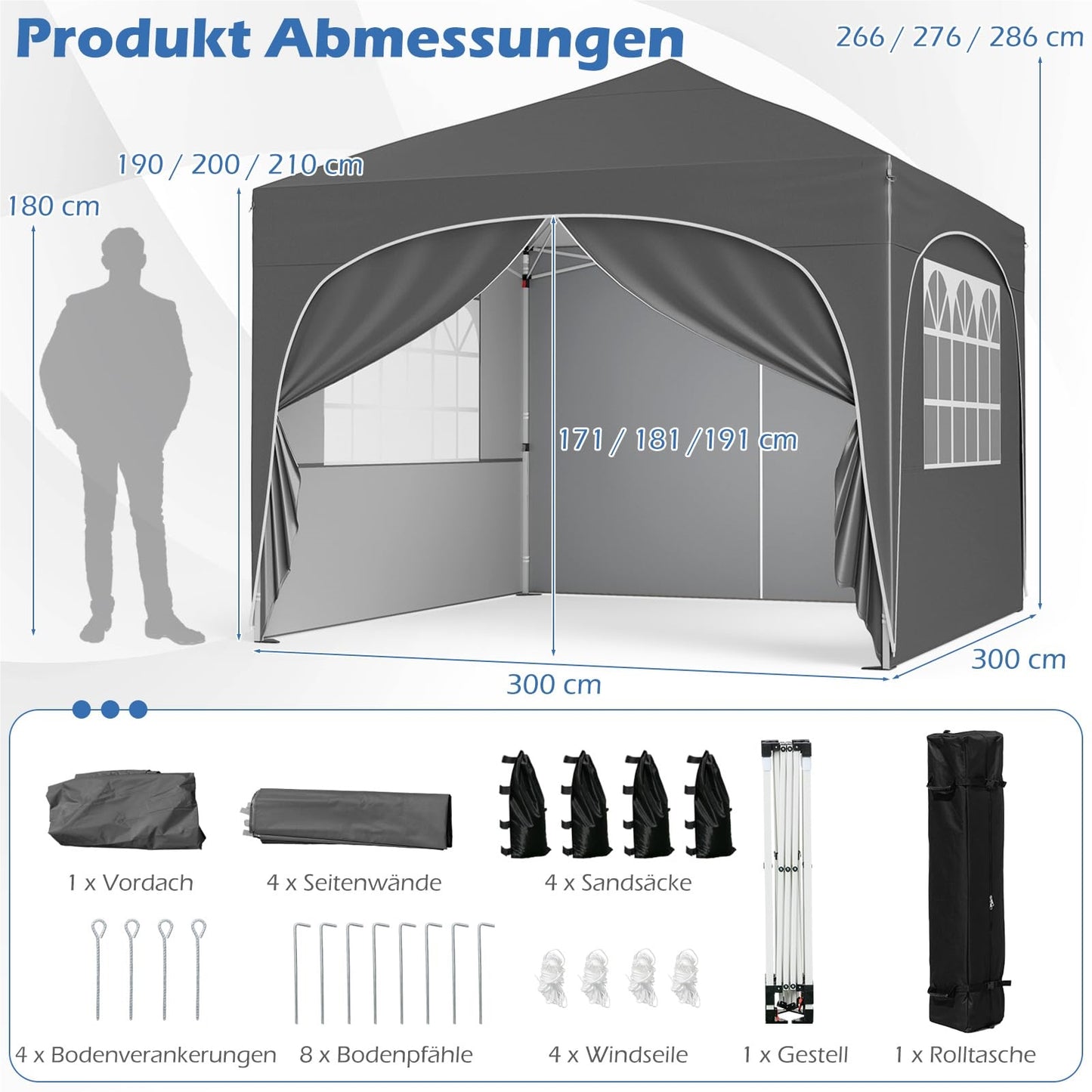 Tuinpaviljoen – Partytent – Prieel – Overkapping – Pergola – Inklapbaar – UV Bescherming 50+ – 3x3 Meter Met Zijwanden