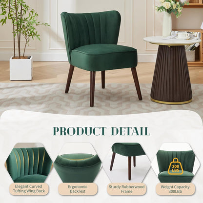 Mid-Century Moderne Loungestoel – Accentstoel – Fauteuil – Eetkamerstoel – Velvet Stoel – Groen – Gelamineerd Houten Frame – Verstelbare Poten voor Stabiliteit