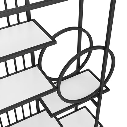 Modern Style Metal Rack, Solid Steel Tube, Geometric Structure, Multi-level Design, Round Decoration, Suitable for Interior Decoration, White + Black