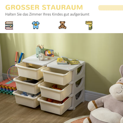 Kinderopberger – Opbergbox – Speelgoedkast – Ladeblok – Opberglade – Crèmekleurig Wit – Stevig Kunststof – Drie ruime Lades