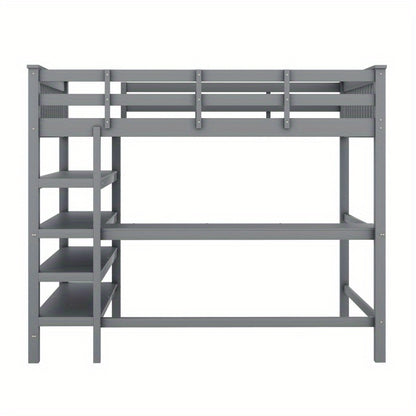 Hoogslaper – Stapelbed – Bed met Opbergruimte – Bedbank – Studentenkamerbed – 140x200 cm – Met Bureau en Metalen Frame – Grijs