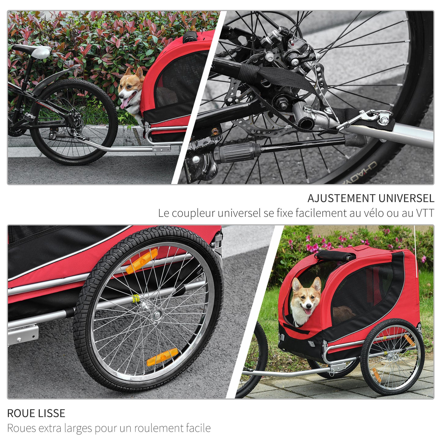 Fietskar Honden – Hondenfietskar – Hondenkar – Hondenaanhanger – Hondenbuggy – Tot 20 kg Draagvermogen – Reflectoren & Opvouwbaar Frame – Rood/Zwart
