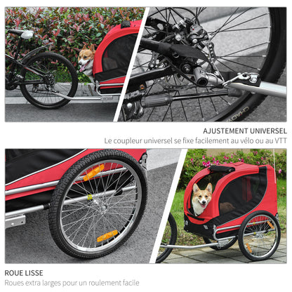 Fietskar Honden – Hondenfietskar – Hondenkar – Hondenaanhanger – Hondenbuggy – Tot 20 kg Draagvermogen – Reflectoren & Opvouwbaar Frame – Rood/Zwart