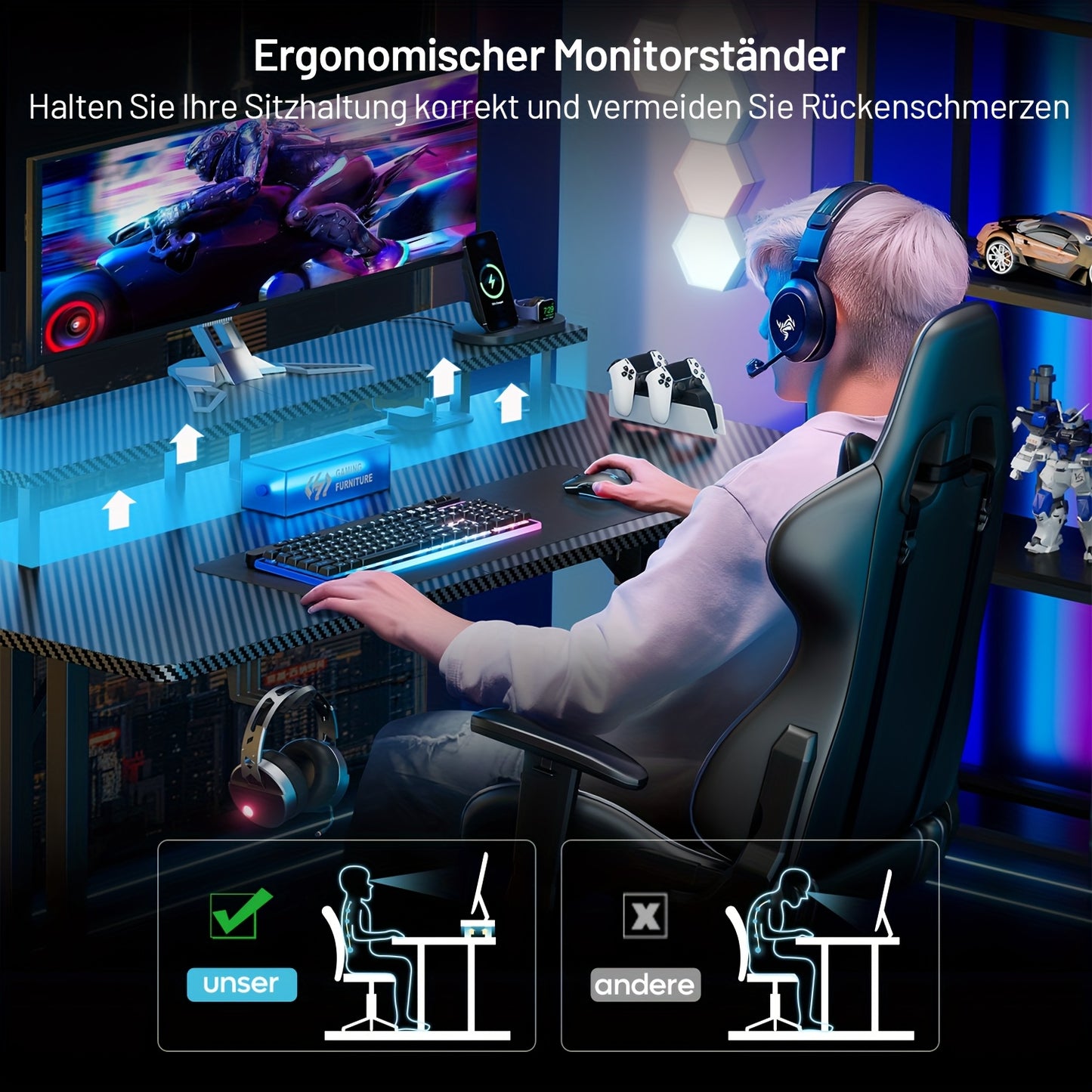 Elektrisch Verstelbaar Bureau – Zit-Sta Bureau – Computertafel – Gaming Desk – Thuiswerk Bureau – 3 Maten (80-150 cm) – Ergonomisch Ii-Poot Ontwerp Met Monitorstandaard & Stopcontacten