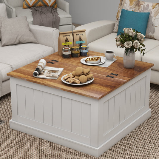 Salontafel – Koffietafel – Tafel – Bijzettafel – Woonkamertafel – Wit – 80 cm – Lift-Top Met Verborgen Opbergruimte – Robuust Hefmechanisme
