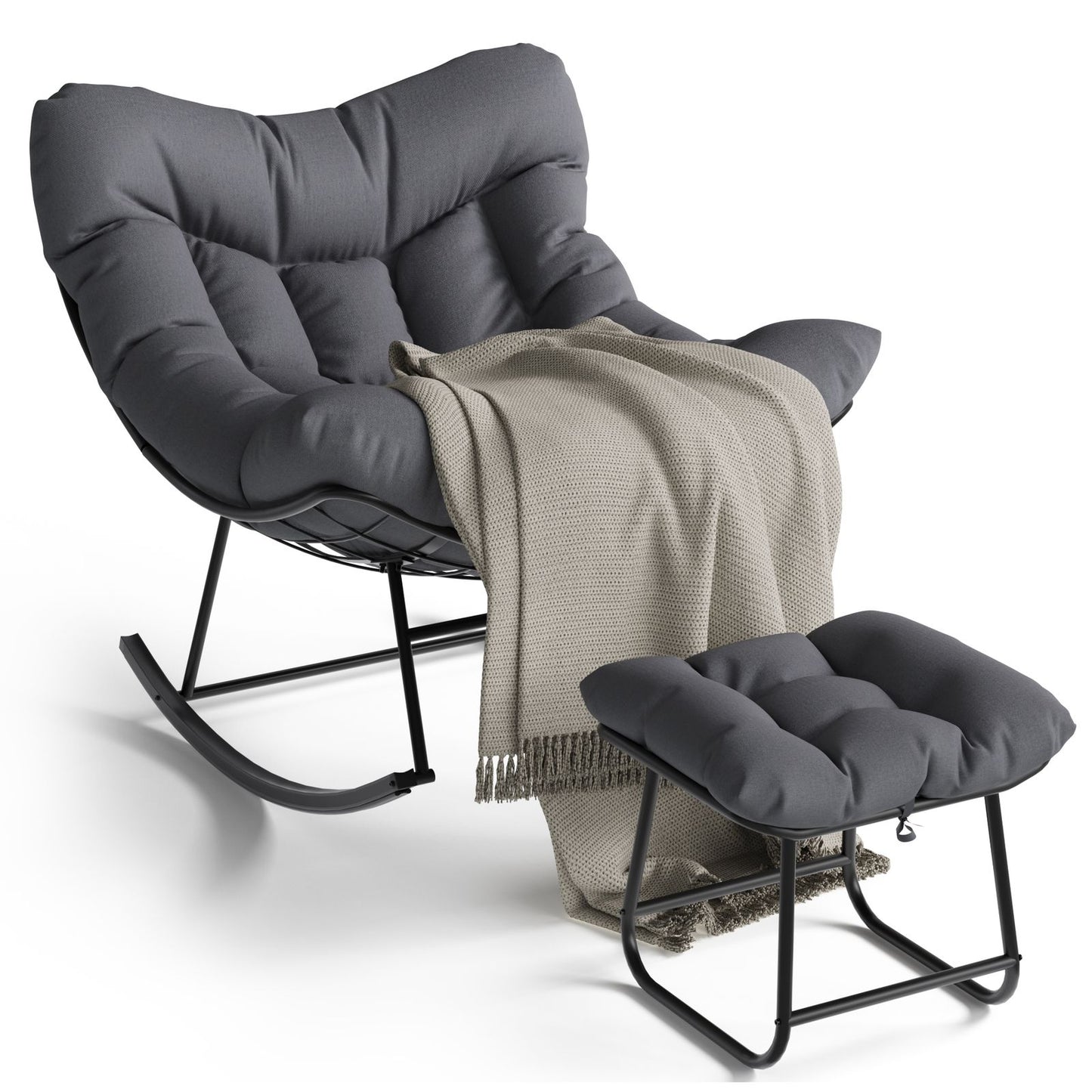 Grand Patio Outdoor Rocking Chair with Footstool | Modern Iron Frame, Polished Finish, Comfort Cushion, Spot-clean Care, Ideal for Balcony, Patio, Porch