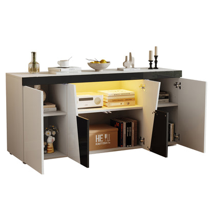 Modern Large Storage Cabinet with 3 Cabinets & 4 Doors - Angled Design Black & White Color Sideboard, Metal Frame Furniture Unit Suitable for Living Room, Entryway, Hallway - Space-Saving Vertical Shelving