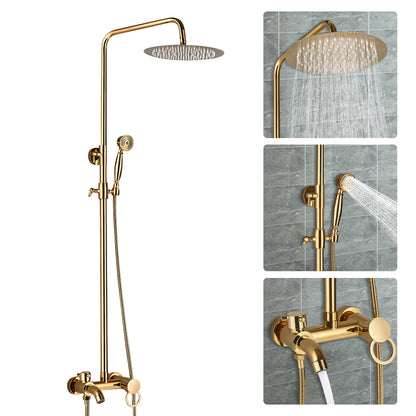 CNCEST Luxury Golden Shower Set with Handheld Spray & 20cm Rain Shower Head - Adjustable Height 31.5-46 Inch Wall-Mounted Brass & Stainless Steel Bathroom Faucet System, Modern Circular Design for Home & Hotel Bathrooms, Comp