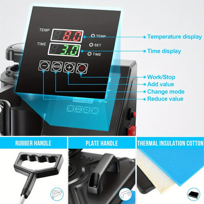 Transferpers – Hittepers – Warmtepers – Heat Press Machine – Textielpers – 30 x 38 cm Werkoppervlak – 360° Draaibaar