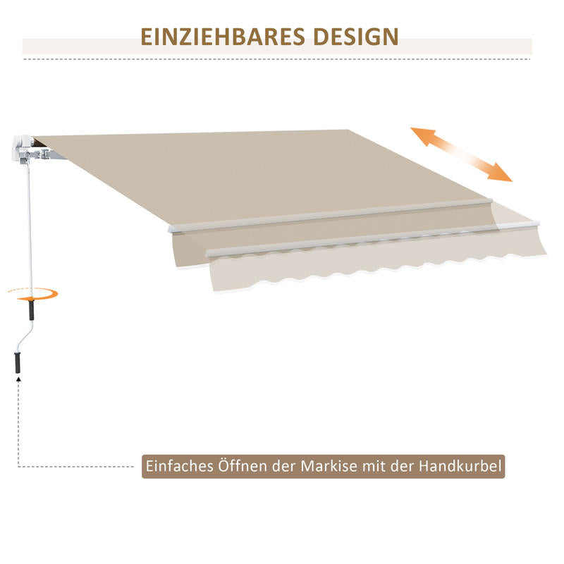 Uitschuifbare Zonwering – Terrasoverkapping – Buitenluifel – Zonnescherm – Balkonzonwering – Met Handcrank – Stevig Metaalframe – Polyester Doek – 3,95 x 2,45 m – Weerbestendig & Compact Designs