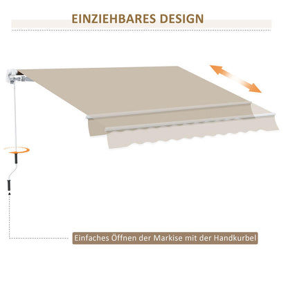 Uitschuifbare Zonwering – Terrasoverkapping – Buitenluifel – Zonnescherm – Balkonzonwering – Met Handcrank – Stevig Metaalframe – Polyester Doek – 3,95 x 2,45 m – Weerbestendig & Compact Designs
