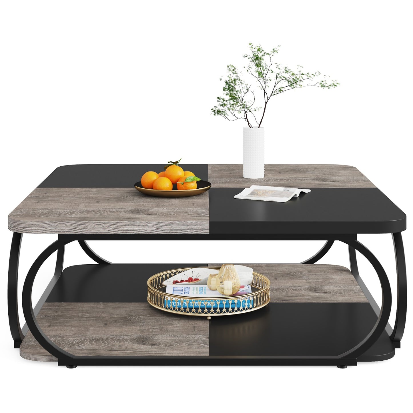 Salontafel – Koffietafel – Bijzettafel – Woonkamertafel – Tafel – Vierkant 100x100x50 cm – Hoogwaardig Composiet Hout – Modern Design Met Dubbele Laag