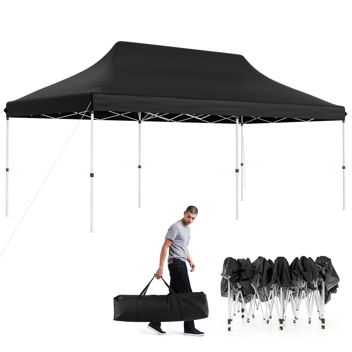 Vouwpaviljoen – Partytent – Tuinkamer – Evenemententent – Tentenhal – 3x6m – Waterbestendig en UV Bescherming 50+ – Hoogte Verstelbaar – Zwart