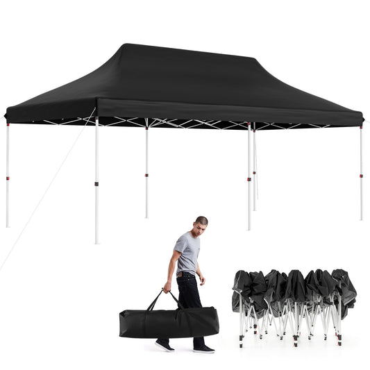 Vouwpaviljoen – Partytent – Tuinkamer – Evenemententent – Tentenhal – 3x6m – Waterbestendig en UV Bescherming 50+ – Hoogte Verstelbaar – Zwart