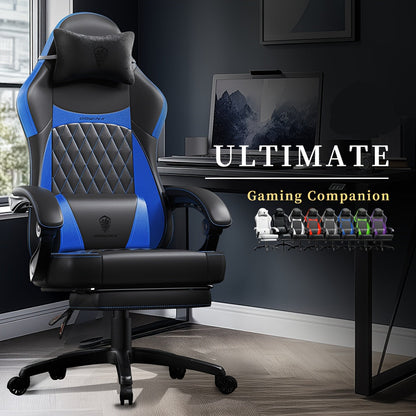 Gamingstoel – Gamestoel – Gaming Chair – Bureaustoel – Racestoel – Zwart Blauw – RVS Frame – Verstelbare Rugleuning