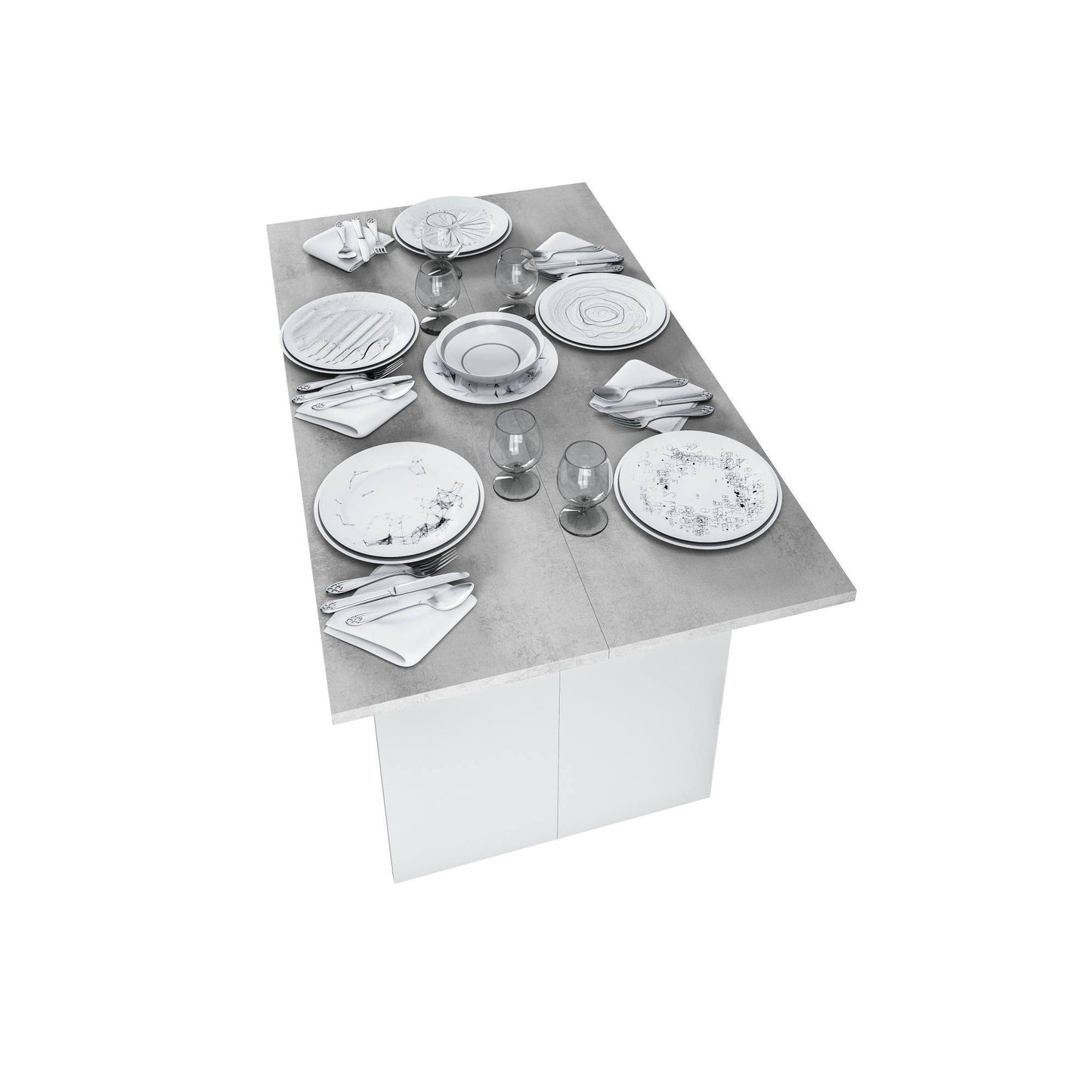 Arila Extendable Table, Book-Style Opening with Extendable Top, Foldable Side Console Table, 120x35x77 cm, White and Cement