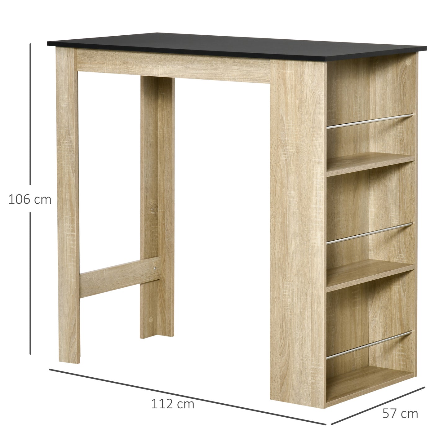 Bartafel – Statafel – Hoektafel – Hoge Keukentafel – Bistrotafel – Licht Eikenhout – Met 3 Open Planken – Afmetingen 112x57x106 cm
