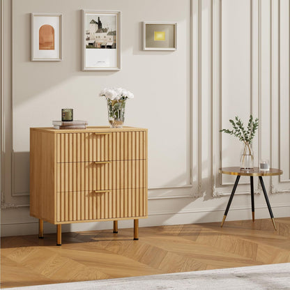 Nachtkastje – Bedside Table – Nachtkast – Opbergkastje – Ladenkast – Mid-Century Modern Design – Natuurlijk Eikenhout – 3 Ruime Lades – Compact 70x40x75 cm