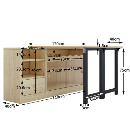 Uitklaptafel – Klaptafel – Vouwtafel – Eettafel – Uitschuifbare Tafel – 360° Draaibaar – Ruimtebesparend Met Opbergruimte – Stevig Metalen Frame – Natuurlijk Houtkleur & Zwart