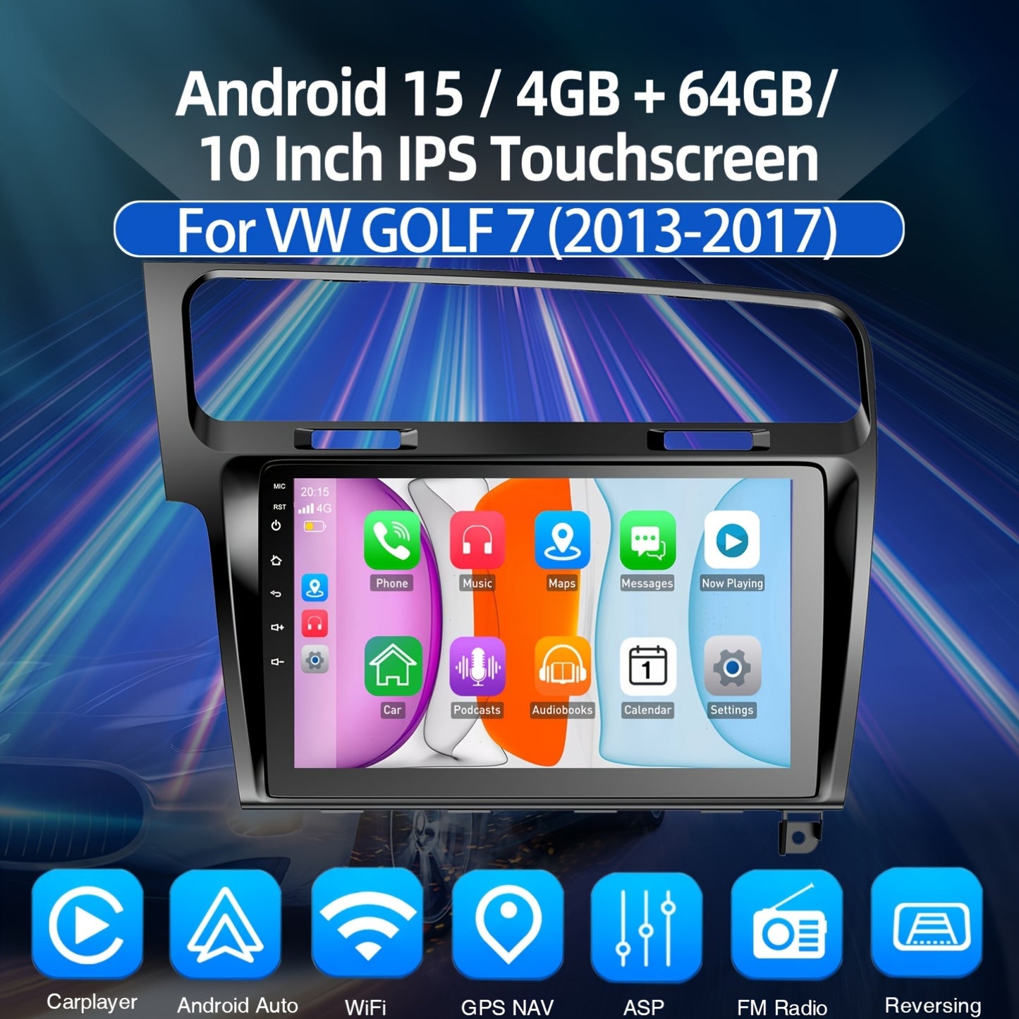 10 Inch Android 15 Autoradio – 2 DIN Head Unit – Multimedia Speler – Navigatiesysteem – Car Stereo – VW Golf 7 (2013-2017) – Groot IPS Touchscreen – Split-Screen Functie