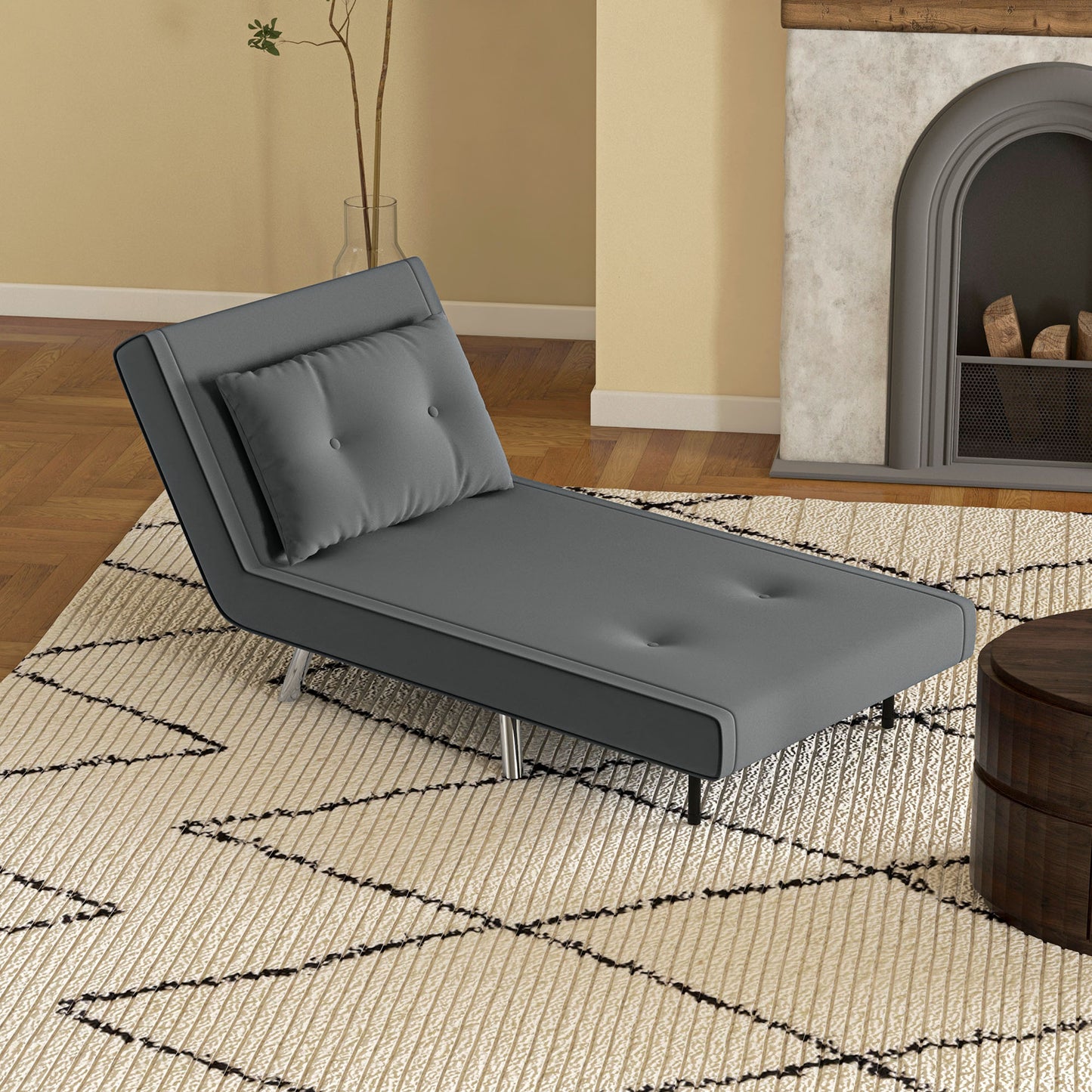 Slaapfauteuil – Relaxstoel – Bedfauteuil – Gastenbed – Velours Fauteuil – Donkergrijs – 3-stand Verstelbare Rugleuning – Compact 77x88x83 cm