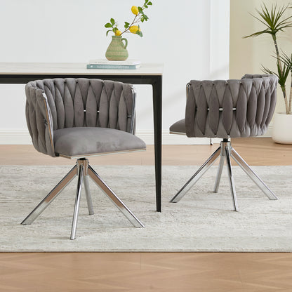Velvet Dining Chairs, Featuring a Sturdy and Durable Metal Frame, 180° Swivel Function, and Ergonomic Back Support, Offer a Soft and Luxurious Feel, Perfect for Lounge Areas (set of Two).