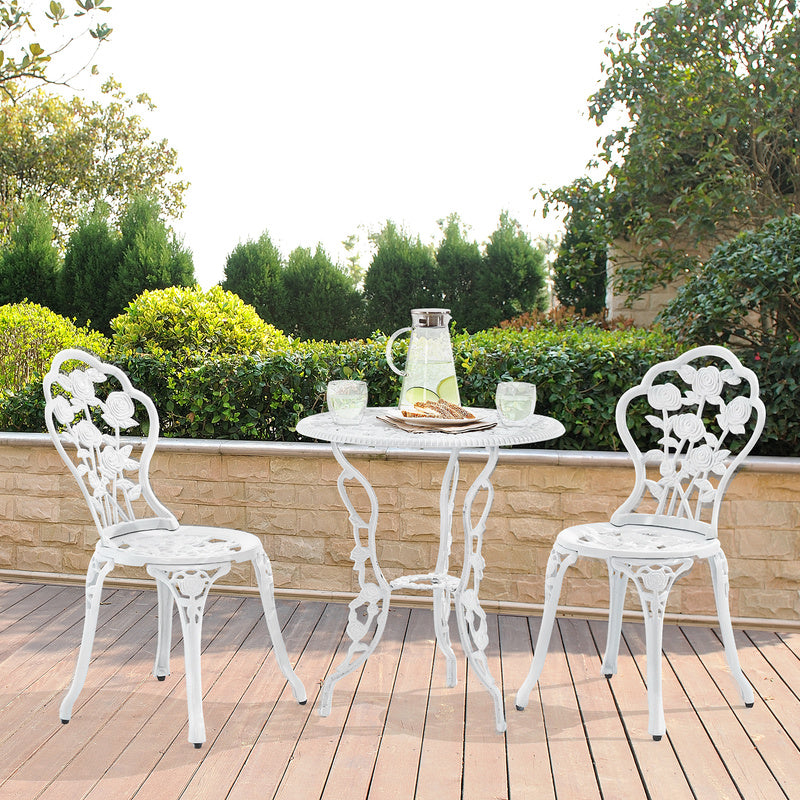 Bistroset – Balkonset – Tuinset – Tuintafel – Tuinstoelen – Wit – Compact en Weerbestendig – Gietijzer en Aluminium
