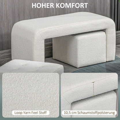 Poef Set – Ottoman – Voetenbankje – Zitelement – Bijzetpoef – Crème – 3-Delig – Button Tufted Design – 89x42,5x45 cm