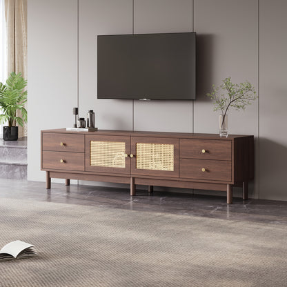 Tv-meubel – Tv-standaard – Tv-kast – Tv-buffet – Donker Hout – Rieten Deuren – 179,83 cm Breed – Hydraulische Scharnieren & Kabelmanagement