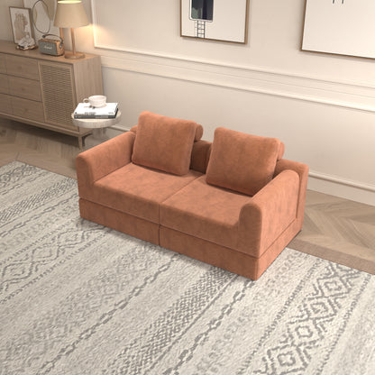Convertible Folding Sofa Bed - Multifunctional Sleeper Chair & 2-Seater, Memory Foam with Back Support, Space-Saving Bed-to-Sofa Design for Small Apartments, Dorms, Guest Rooms - Portable Orange Futon Sofa (No Assembly Requir