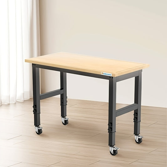 Werkbank – Werktafel – Werkbank Verstelbaar – Werkblad – Montagebank – Rubberhout – 120 cm – Verstelbare Hoogte 5 Standen – Draagvermogen 900+ kg