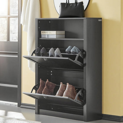 Schoenenkast – Schoenopberger – Schoenrek – Schoenmeubel – Dressoir – Wit – Twee Inklapbare Lades – Glazen Bovenblad