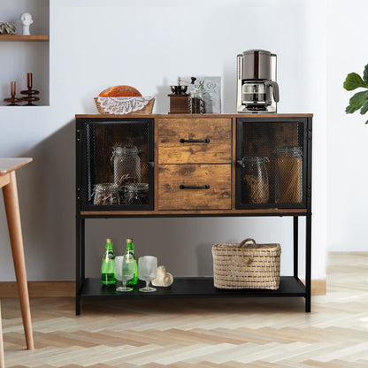 Industriële Buffetkast – Dressoir – Opbergkast – Sideboard – Console – MDF & Staal – Rustiek Bruin & Zwart – Robuust & Veelzijdig – 100 cm Breed